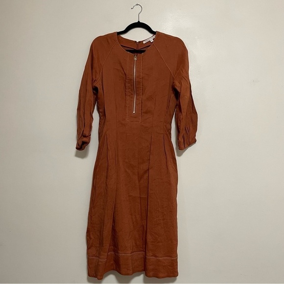 Veronica Beard Terracotta Copper Claudia Linen Blend Zip Front Midi Dress - Picture 4 of 8